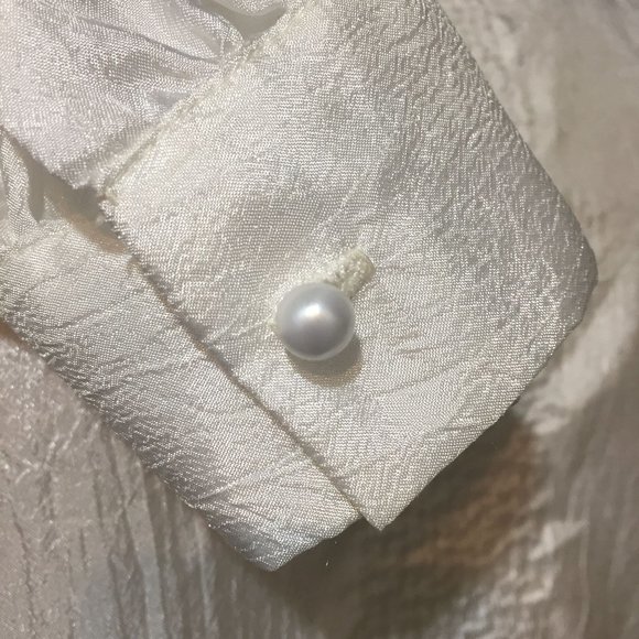 Vintage CottageCore Blouse Pintuck Front High Collar Size 14 USA Lace Pearls - Picture 5 of 8